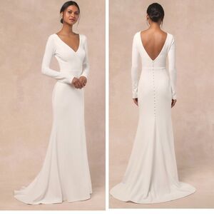 Lulus Feeling of Forever White Long Sleeve Mermaid Maxi Dress Size Medium Bridal